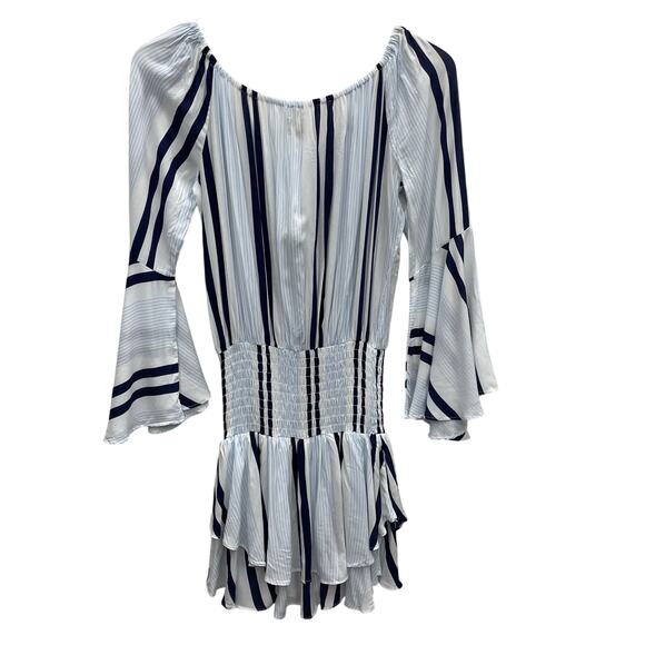 Surf Gypsy Navy and White Stripe Flounce Sleeve Smocked Waist Dress Size Small - Picture 9 of 9